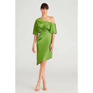 THEIA Polly Satin Cocktail Dress One Shoulder 88111306-8088 Paradise Green 2 NEW